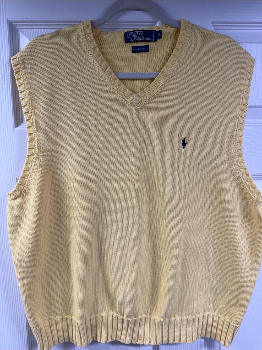 Ralph Lauren Yellow V-Neck Sweater Vest with Navy Pony